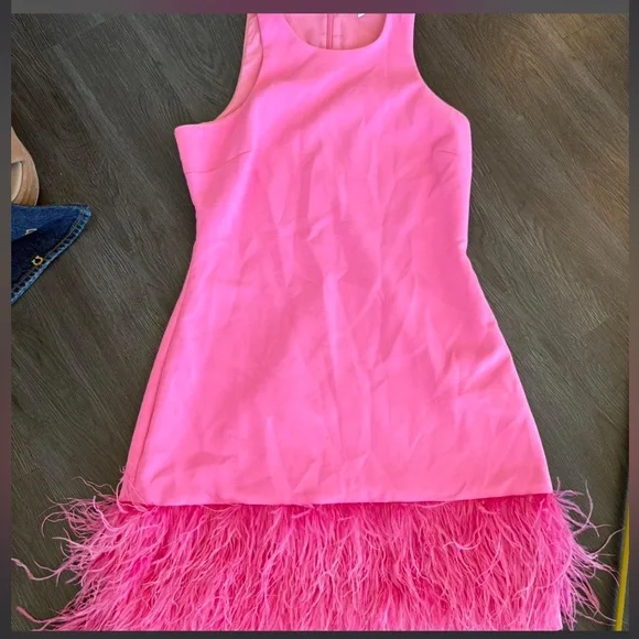 Revolve LIKELY $328 dyed ostrich feathers mini dress small GORGEOUS - Picture 3 of 10